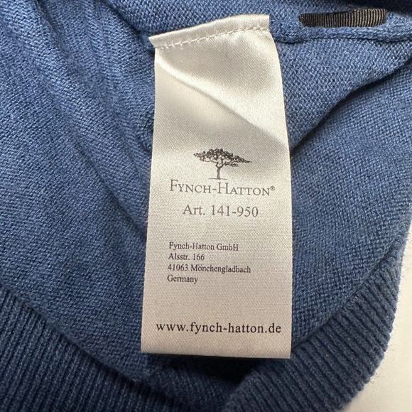 Fynch-Hatton Sweater Men's Size XL Extra-fine Cotton Blue Long Sleeves V Neck - Picture 5 of 10